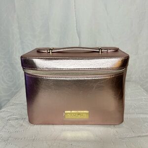 LANCOME 2025 Holiday Metallic Rose Gold Faux Leather Cosmetic Case.
